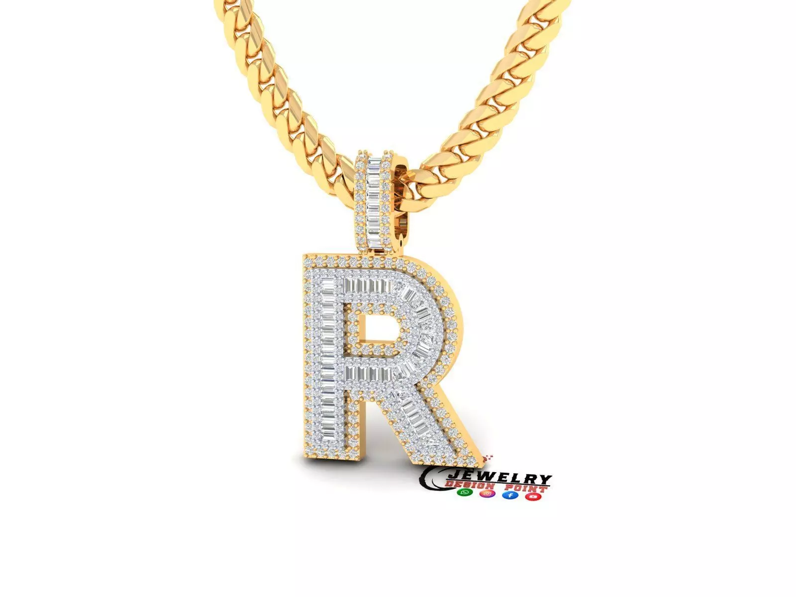 Custom Initial R Letter Diamond A to Z Alphabet Bug Necklace 3D print model_0