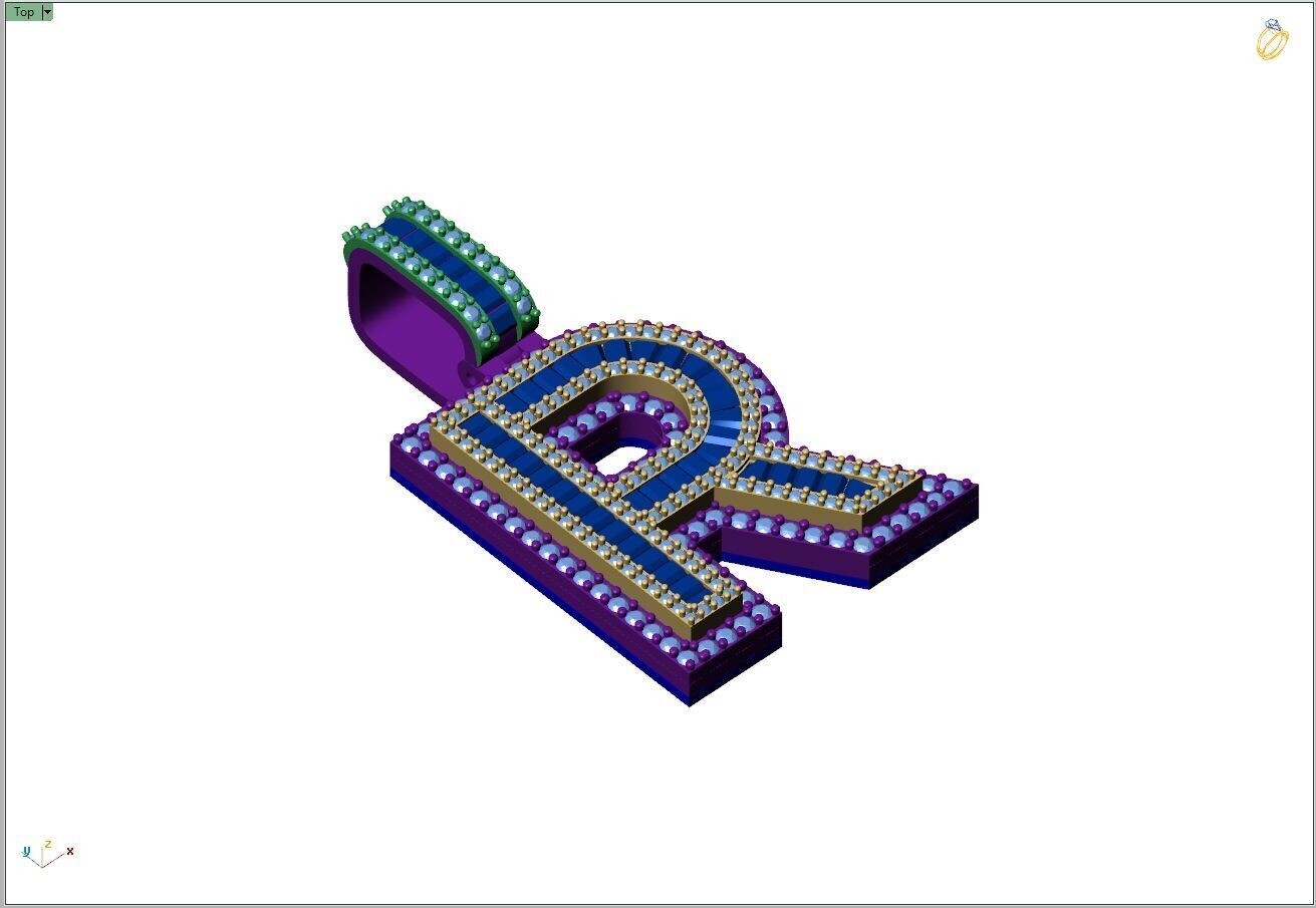 Custom Initial R Letter Diamond A to Z Alphabet Bug Necklace 3D print model_4