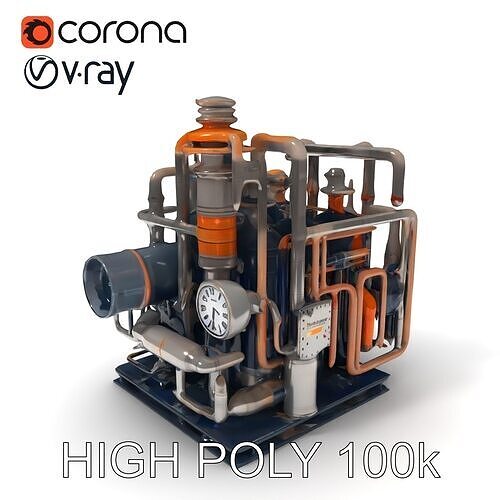 Industrial Steampunk Machine Model Pack Low-poly 3D model