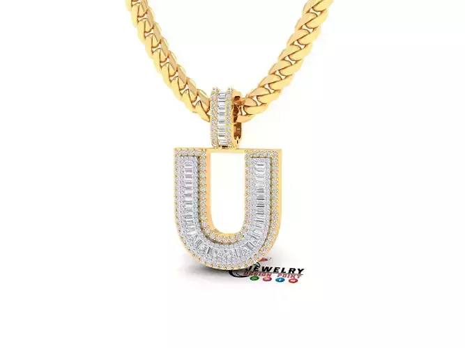 Custom Initial U Letter Diamond  A to Z Alphabet Bug Necklace