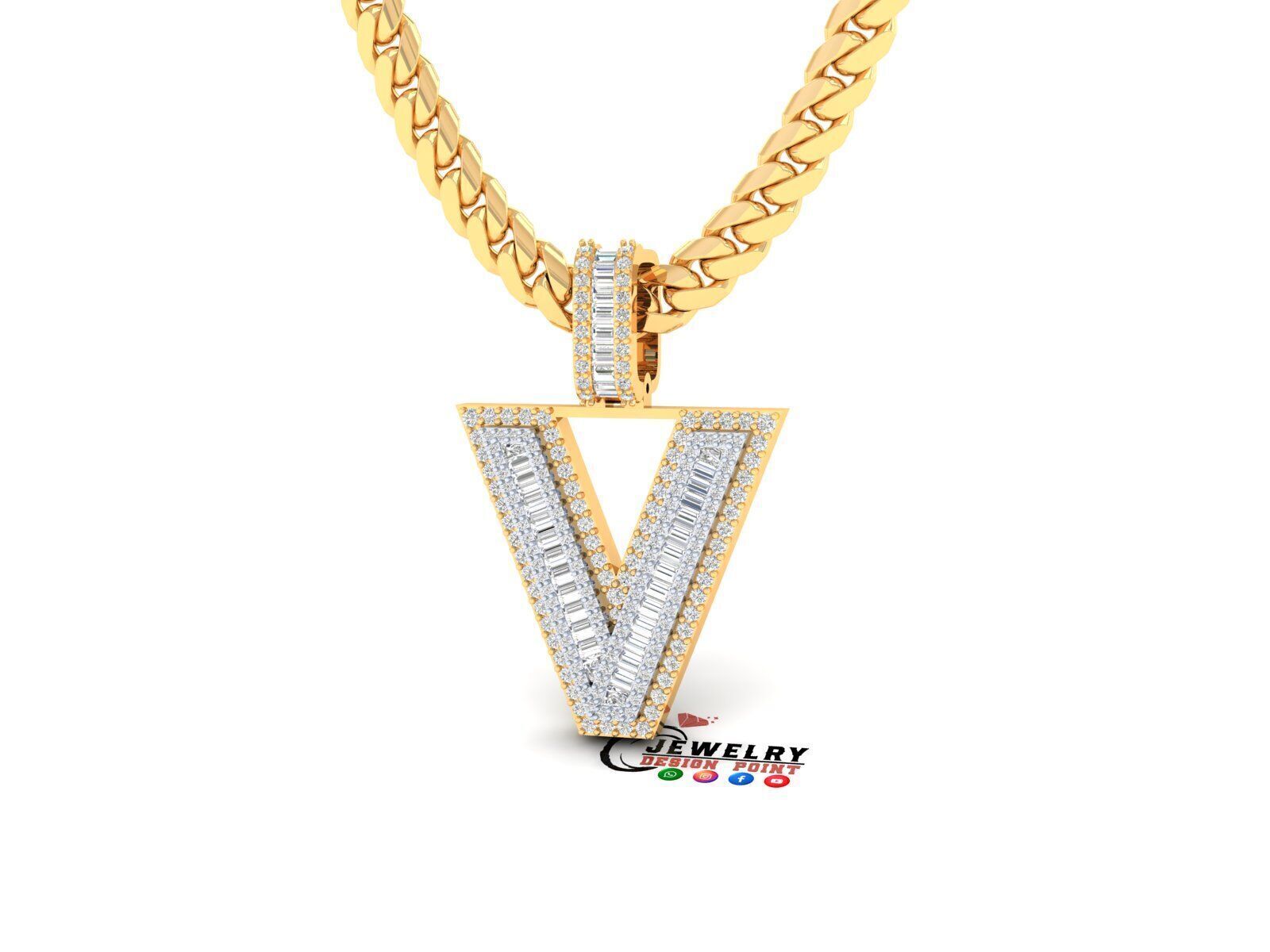 Custom Initial V Letter Diamond A to Z Alphabet Bug Necklace 3D print model_3