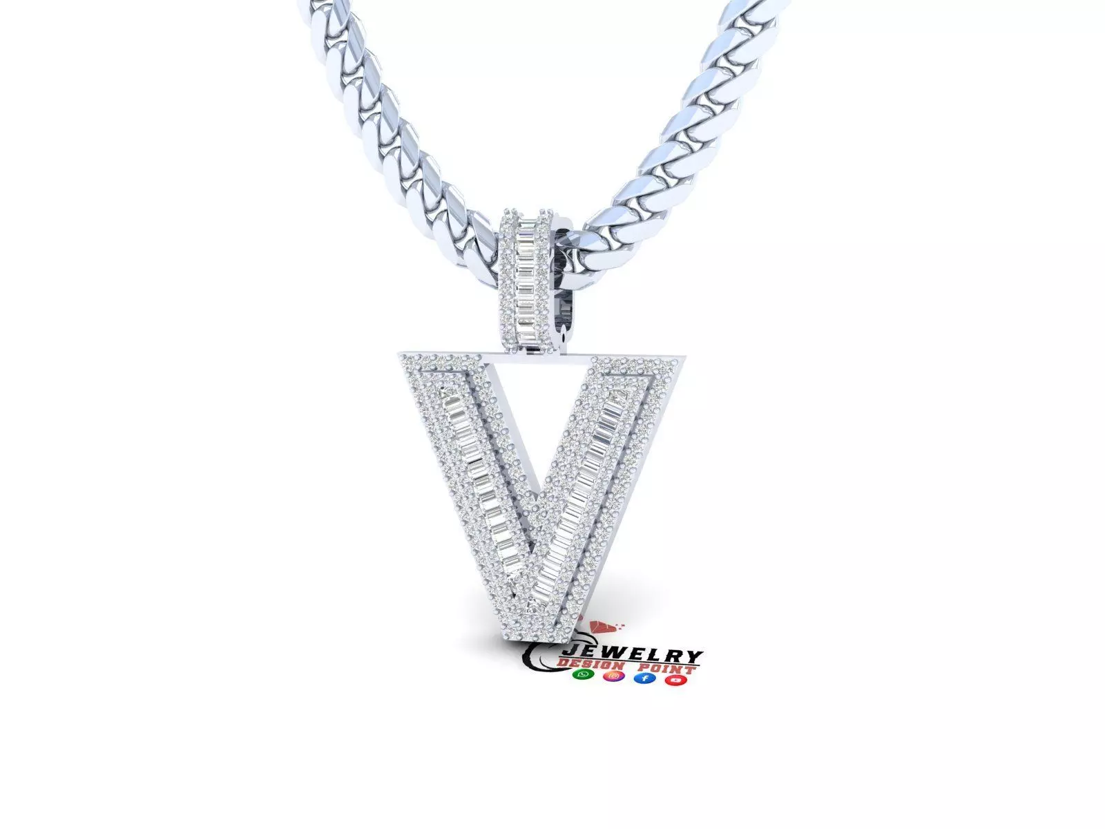 Custom Initial V Letter Diamond A to Z Alphabet Bug Necklace 3D print model_0
