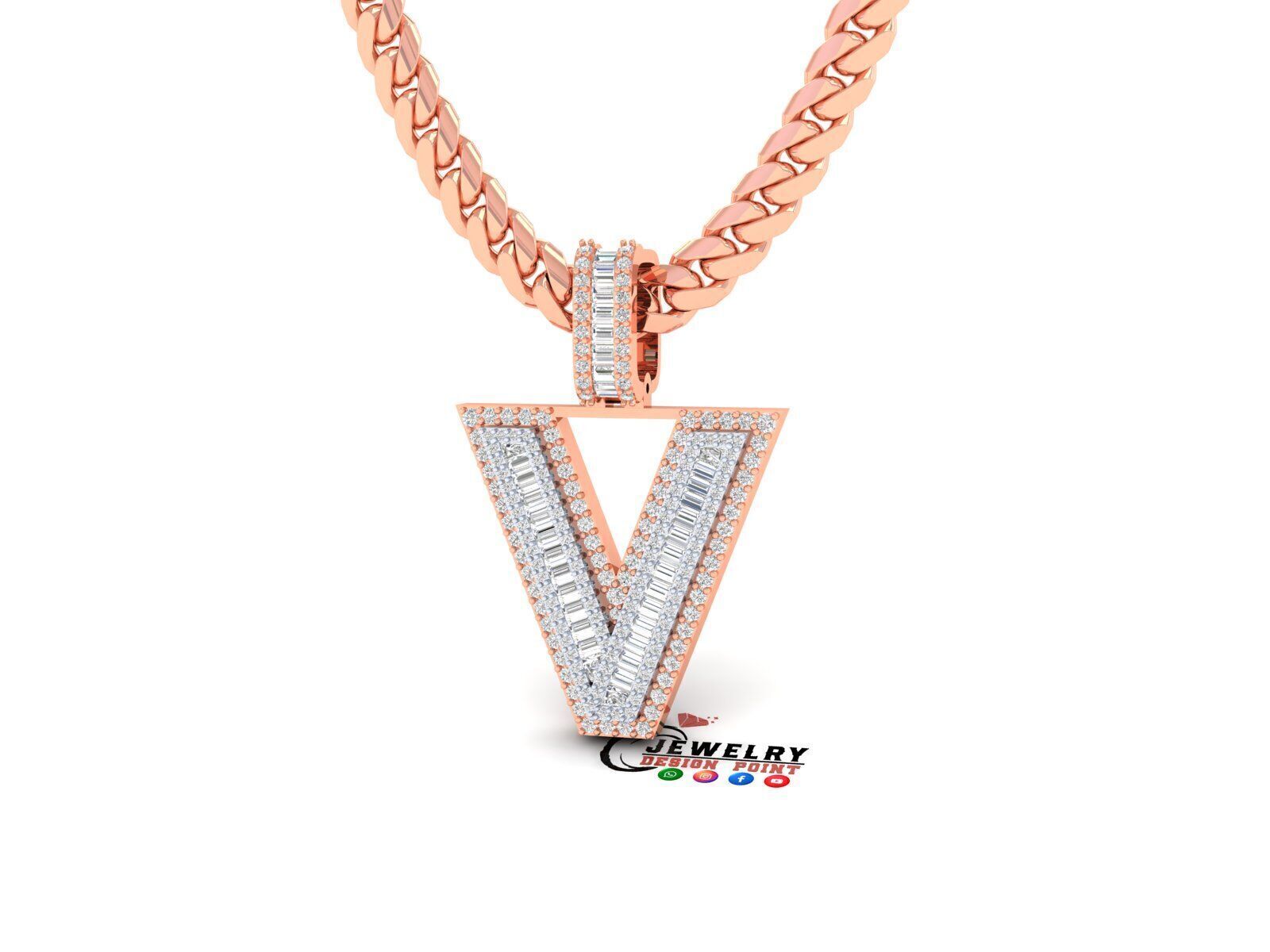 Custom Initial V Letter Diamond A to Z Alphabet Bug Necklace 3D print model_2