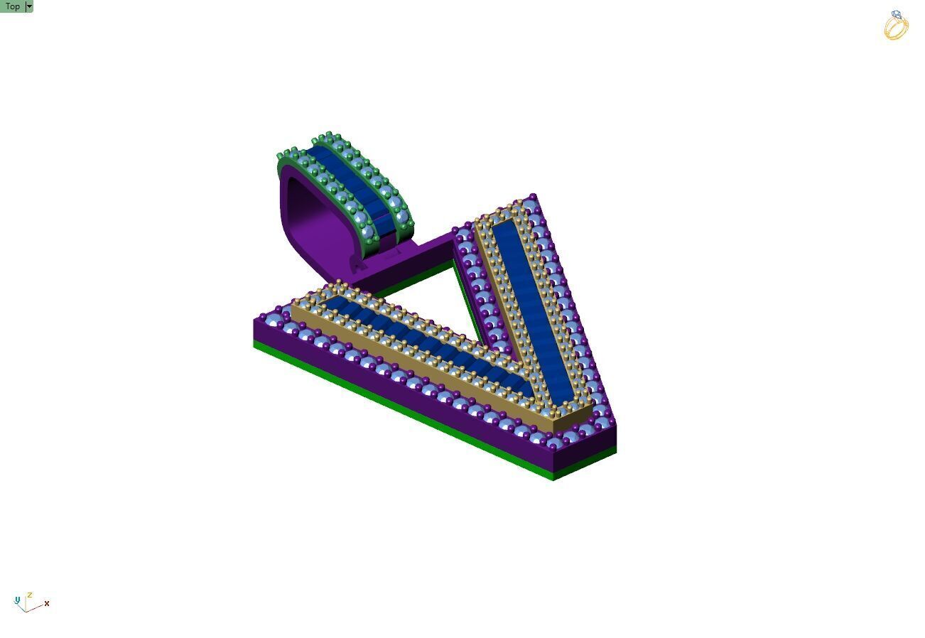 Custom Initial V Letter Diamond A to Z Alphabet Bug Necklace 3D print model_7