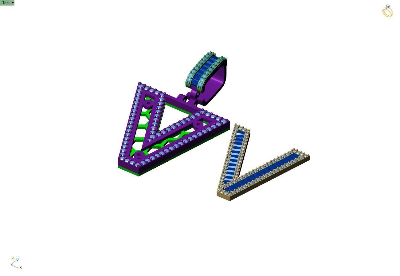 Custom Initial V Letter Diamond A to Z Alphabet Bug Necklace 3D print model_9