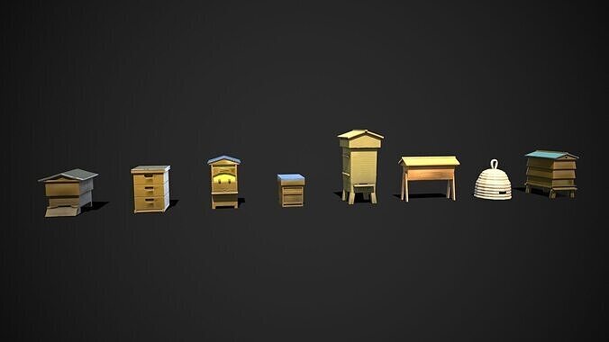 Stylized Beehive Pack  7  Types  Game Ready low-poly Low-poly 3D model