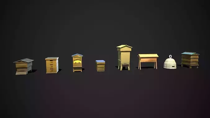 Stylized Beehive Pack  7  Types  Game Ready low-poly