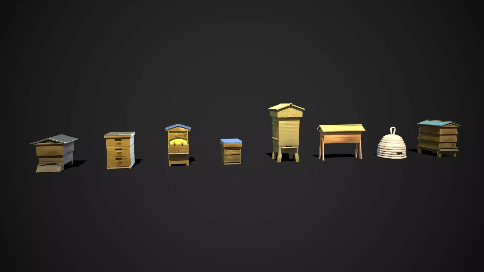 Stylized Beehive Pack 7 Types Game Ready low-poly Low-poly 3D model
