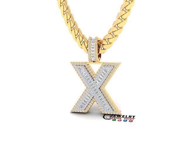 Custom Initial X Letter Diamond  A to Z Alphabet Bug Necklace 3D print model
