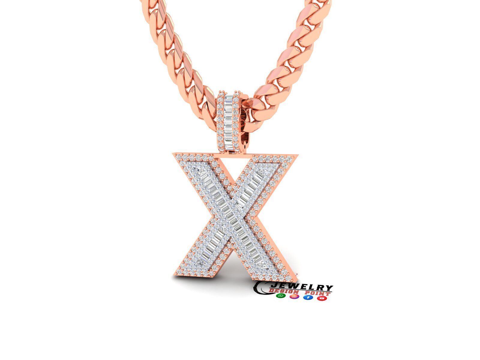 Custom Initial X Letter Diamond  A to Z Alphabet Bug Necklace 3D print model_3