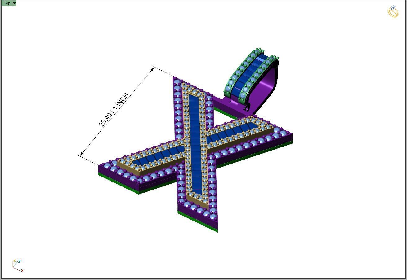 Custom Initial X Letter Diamond  A to Z Alphabet Bug Necklace 3D print model_4