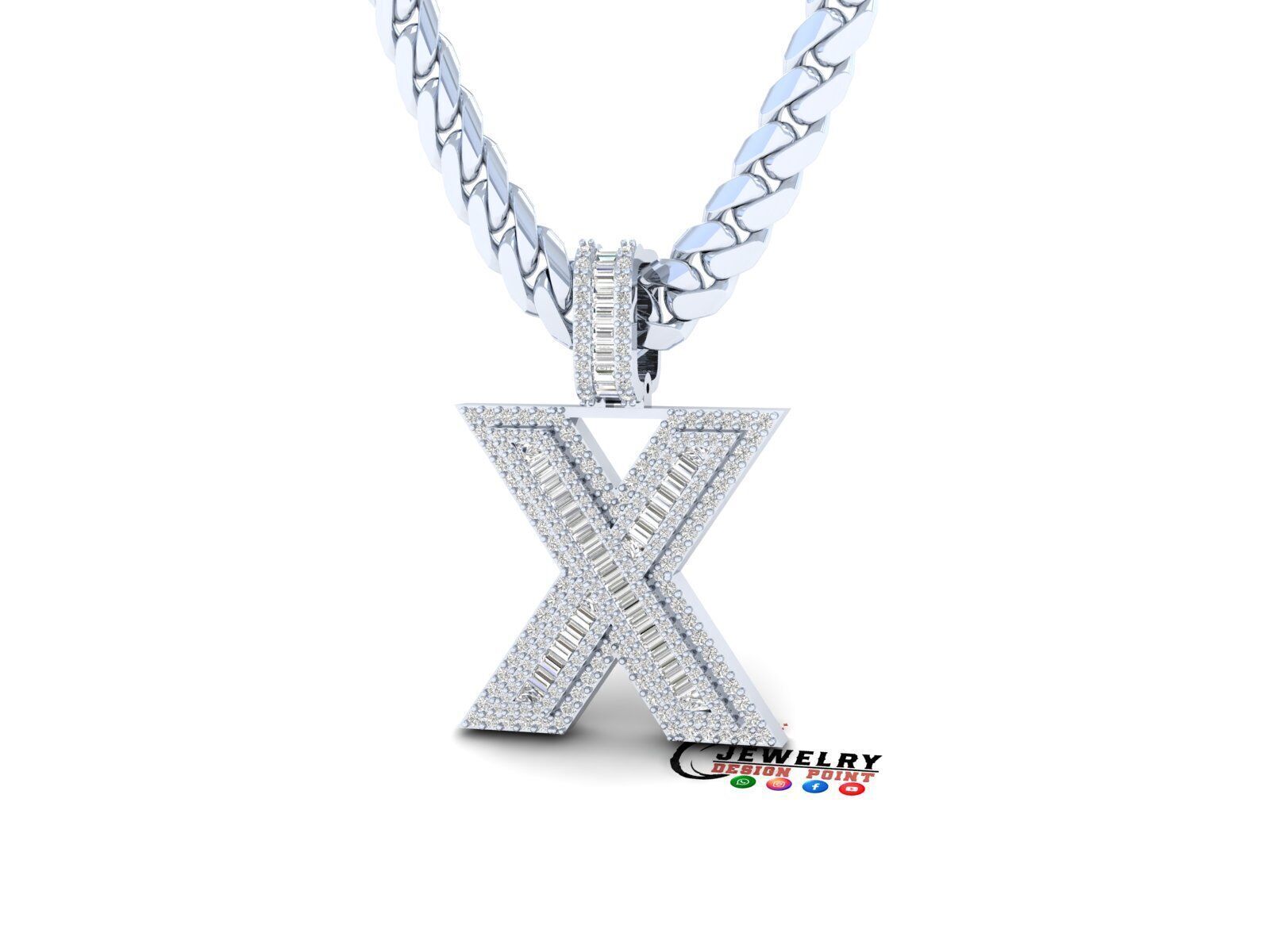 Custom Initial X Letter Diamond  A to Z Alphabet Bug Necklace 3D print model_2