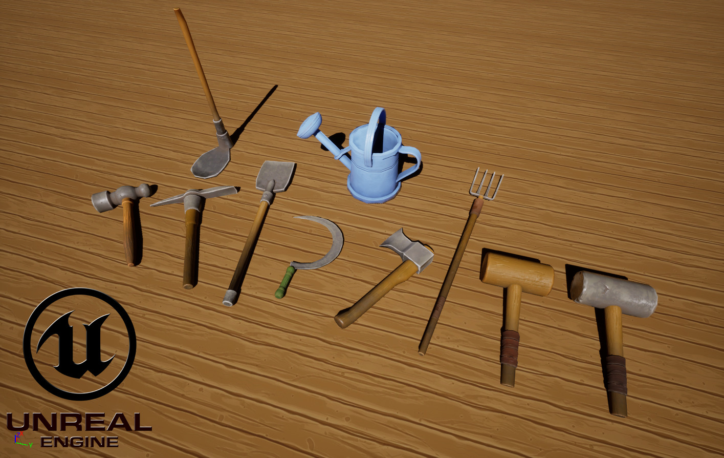 Stylized Farm tools pack 01 10 Types Game Ready low-poly Low-poly 3D model_5