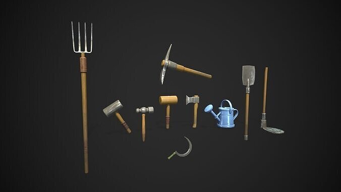 Stylized Farm tools pack 01  10 Types Game Ready low-poly Low-poly 3D model