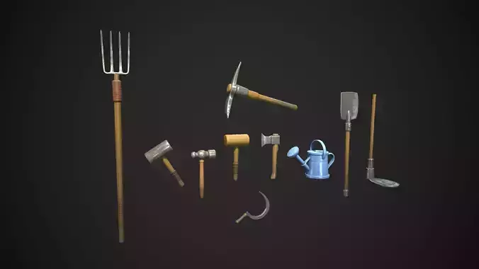 Stylized Farm tools pack 01  10 Types Game Ready low-poly Low-poly 3D model