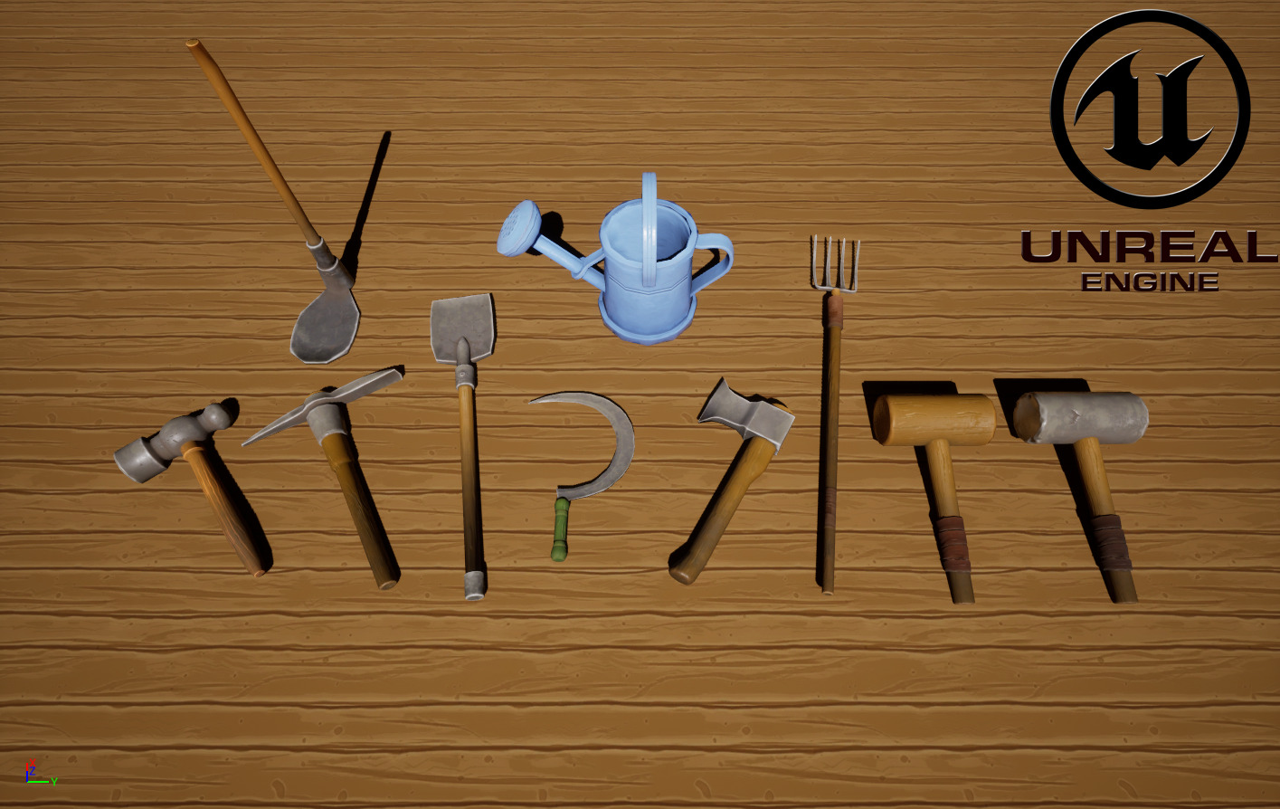 Stylized Farm tools pack 01 10 Types Game Ready low-poly Low-poly 3D model_4