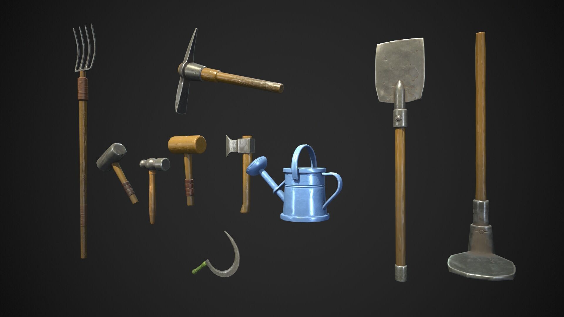 Stylized Farm tools pack 01 10 Types Game Ready low-poly Low-poly 3D model_17