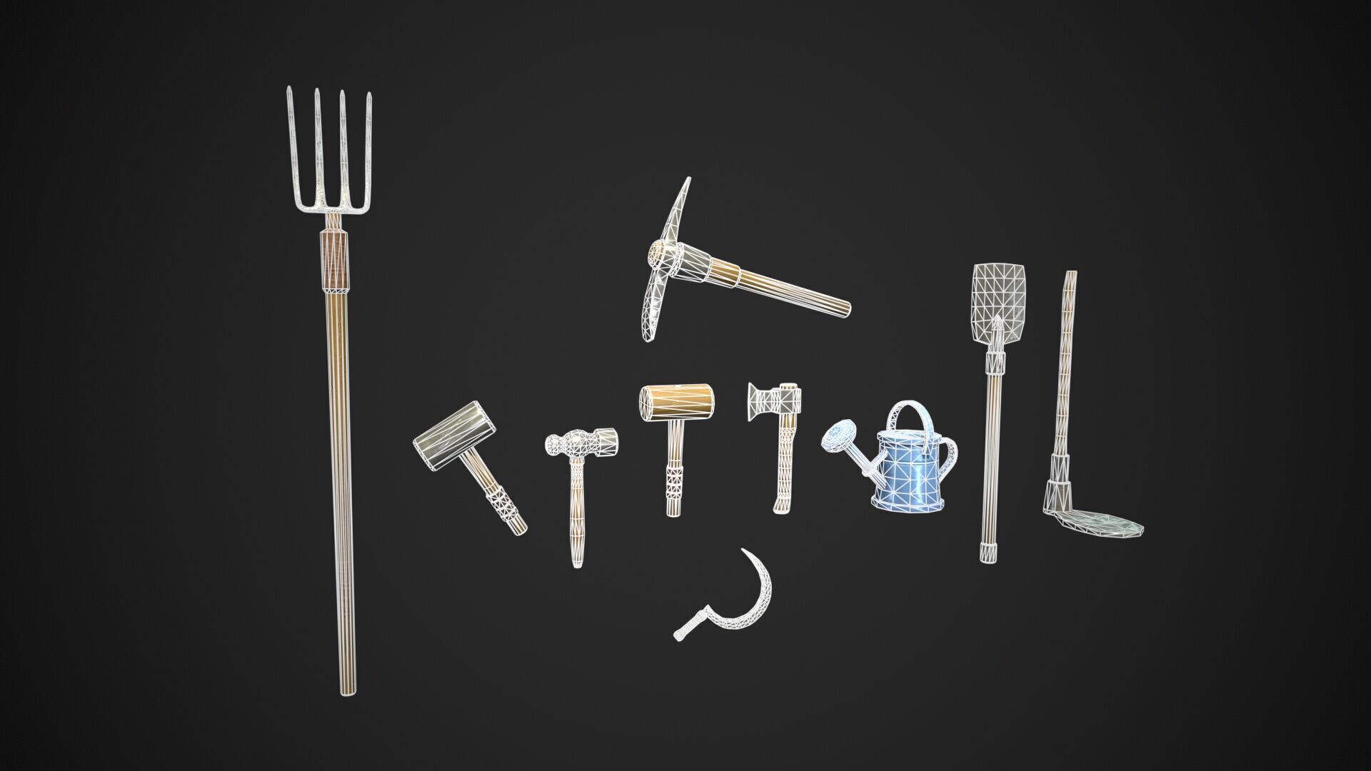 Stylized Farm tools pack 01 10 Types Game Ready low-poly Low-poly 3D model_2
