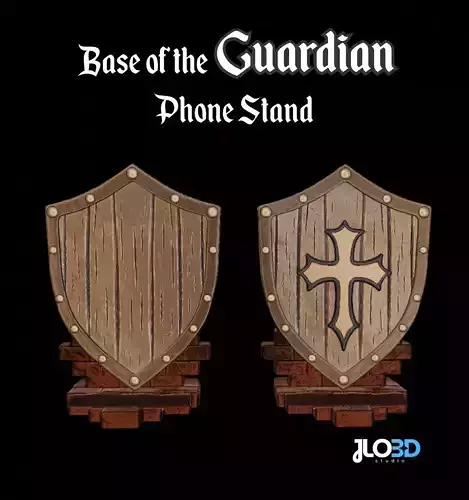 Heroic Phone Stand  Shield Design with Cross for Desk Setup 3D print model