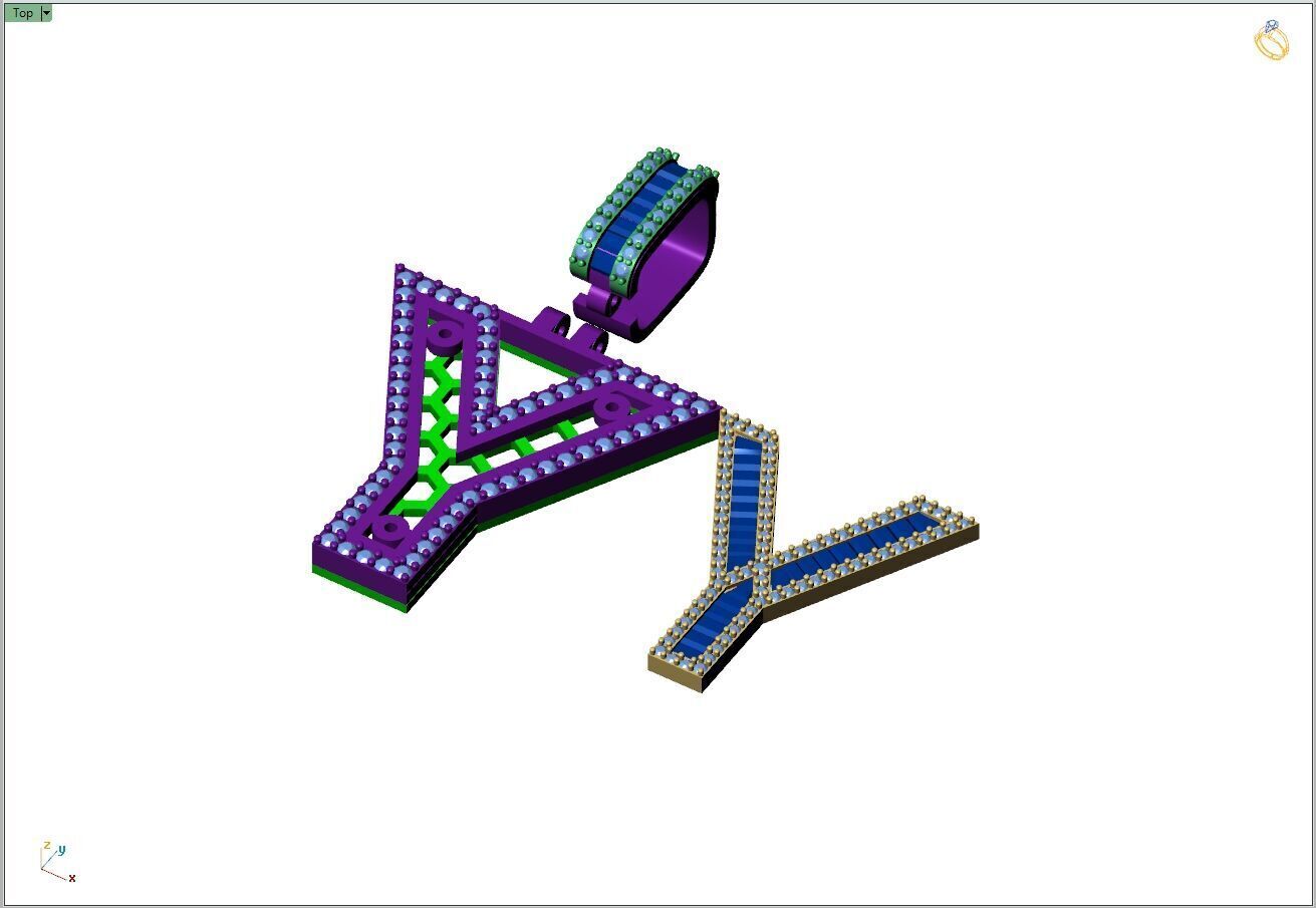 Custom Initial Y Letter Diamond  A to Z Alphabet Bug Necklace 3D print model_9