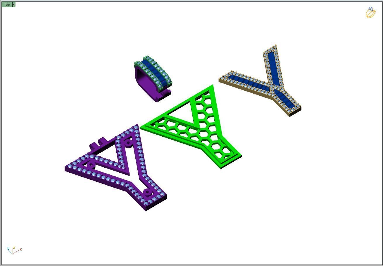 Custom Initial Y Letter Diamond  A to Z Alphabet Bug Necklace 3D print model_10