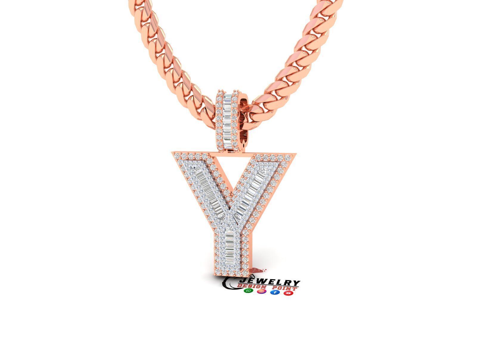 Custom Initial Y Letter Diamond  A to Z Alphabet Bug Necklace 3D print model_2