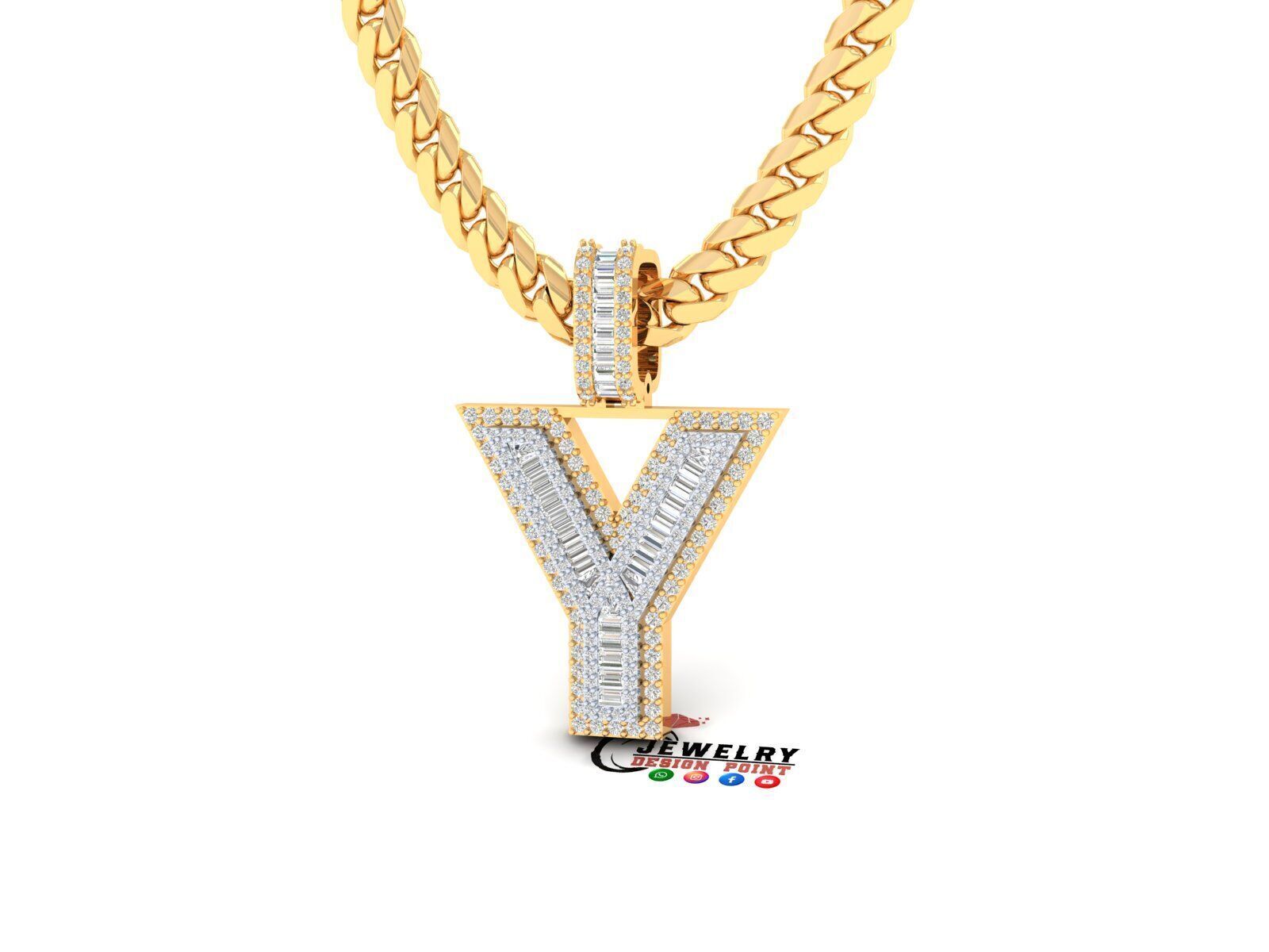 Custom Initial Y Letter Diamond  A to Z Alphabet Bug Necklace 3D print model_3