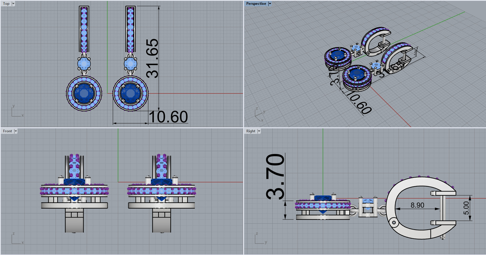 Round earring model 1256 3D print model_4