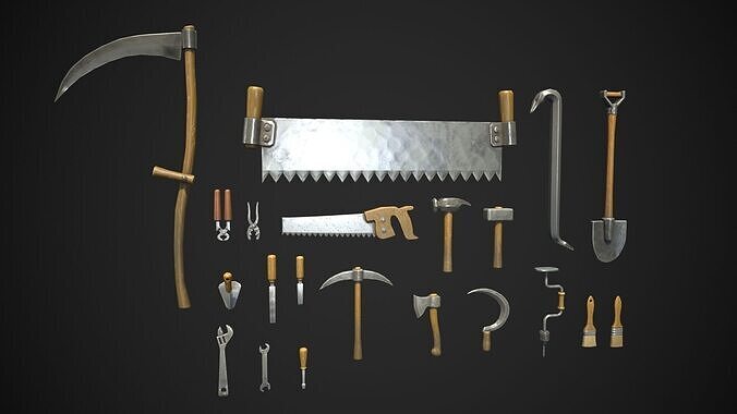 Stylized Farm tools pack 02  21 Types Game Ready low-poly Low-poly 3D model