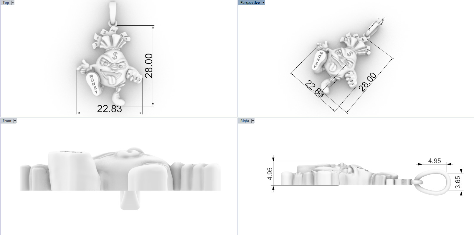 Moneybag pandant model 1258 3D print model_3