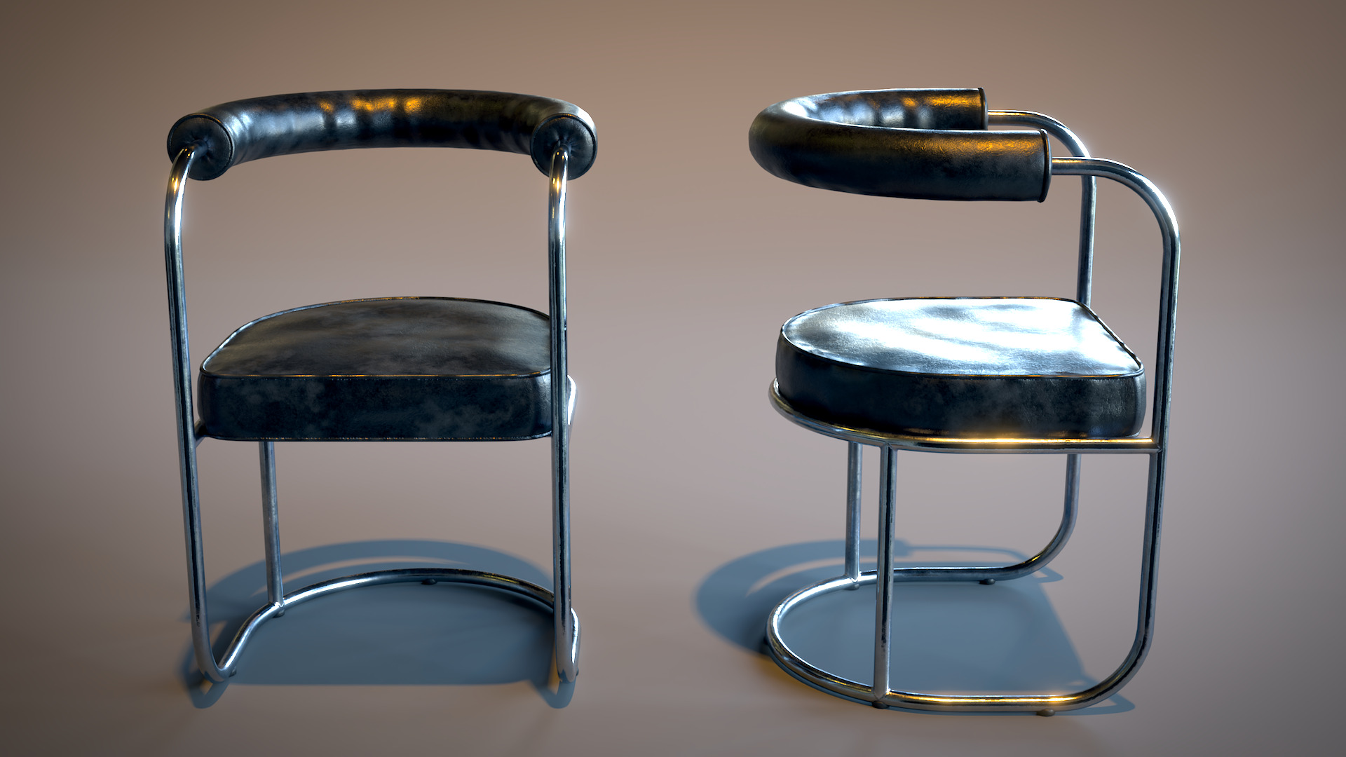 Tubular Chrome Chair Low-poly 3D model_4