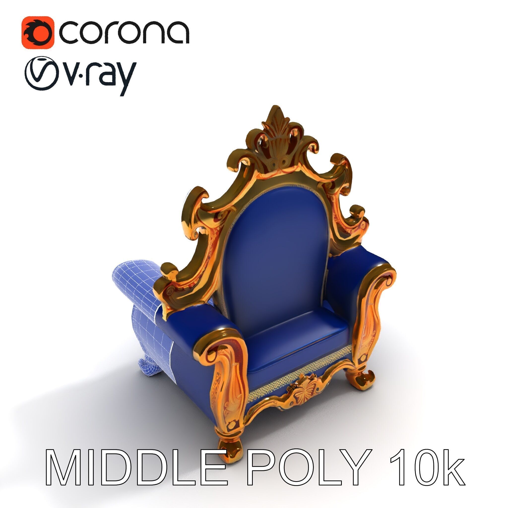 Ornate Royal Throne Chair D Model Pack Low-poly 3D model_26