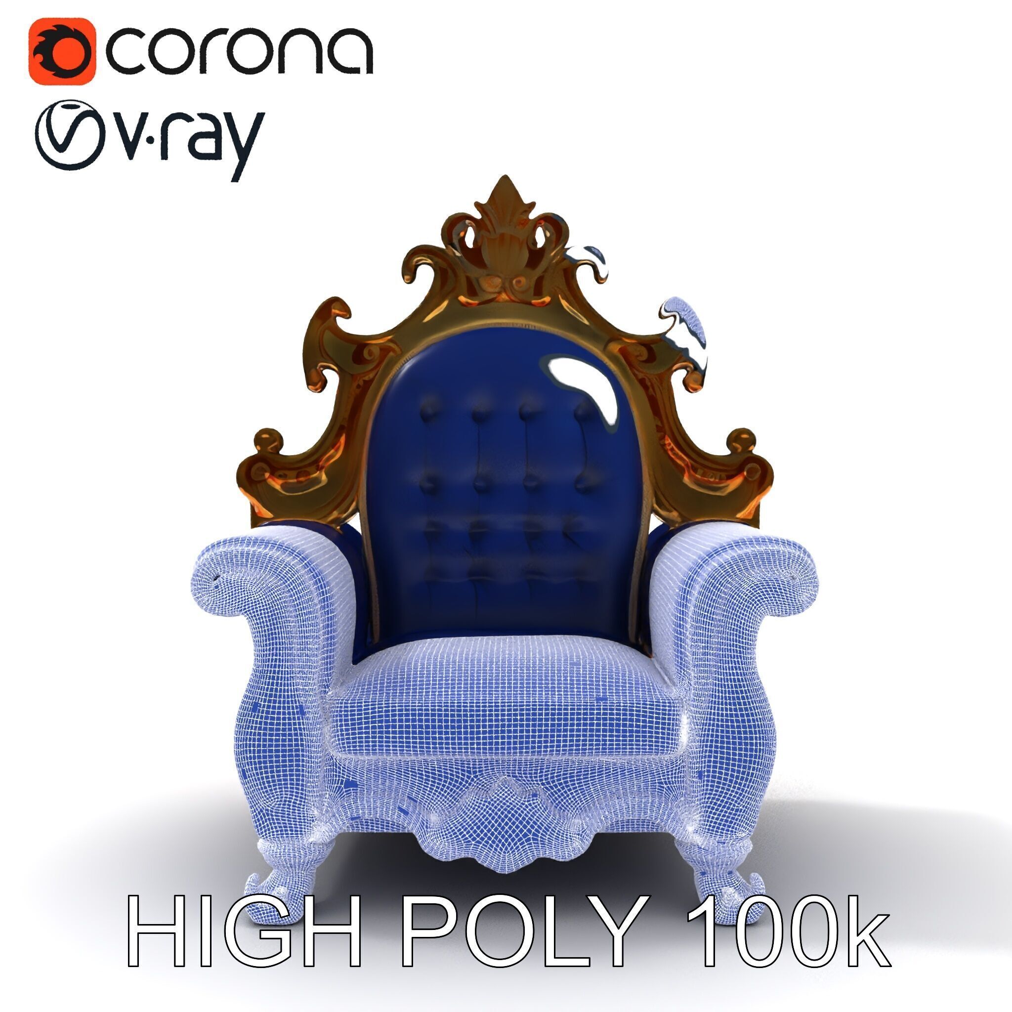 Ornate Royal Throne Chair D Model Pack Low-poly 3D model_17