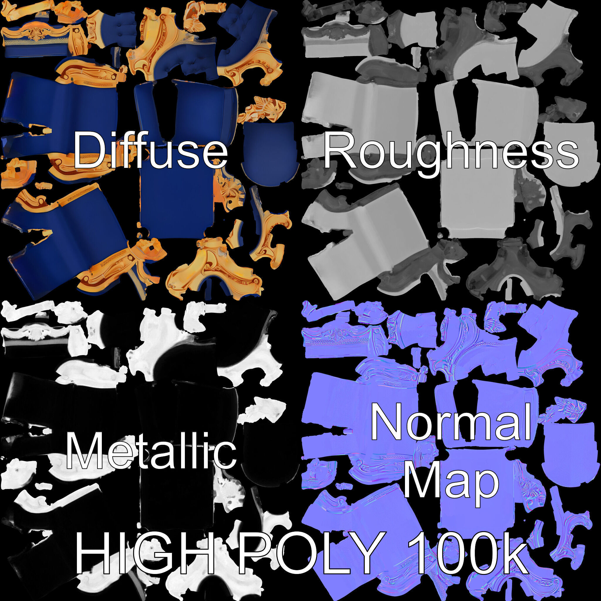 Ornate Royal Throne Chair D Model Pack Low-poly 3D model_2