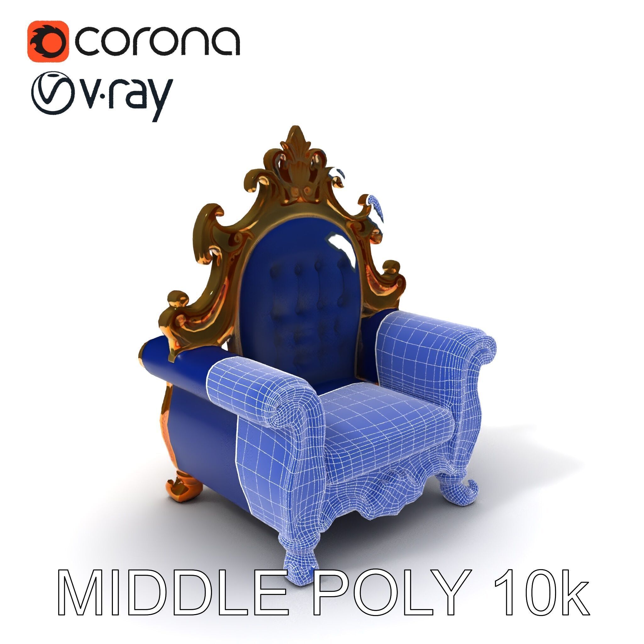 Ornate Royal Throne Chair D Model Pack Low-poly 3D model_18