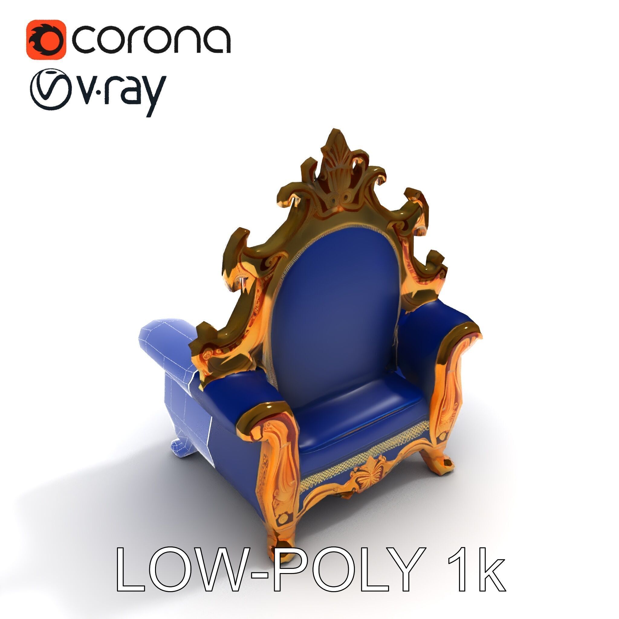 Ornate Royal Throne Chair D Model Pack Low-poly 3D model_13