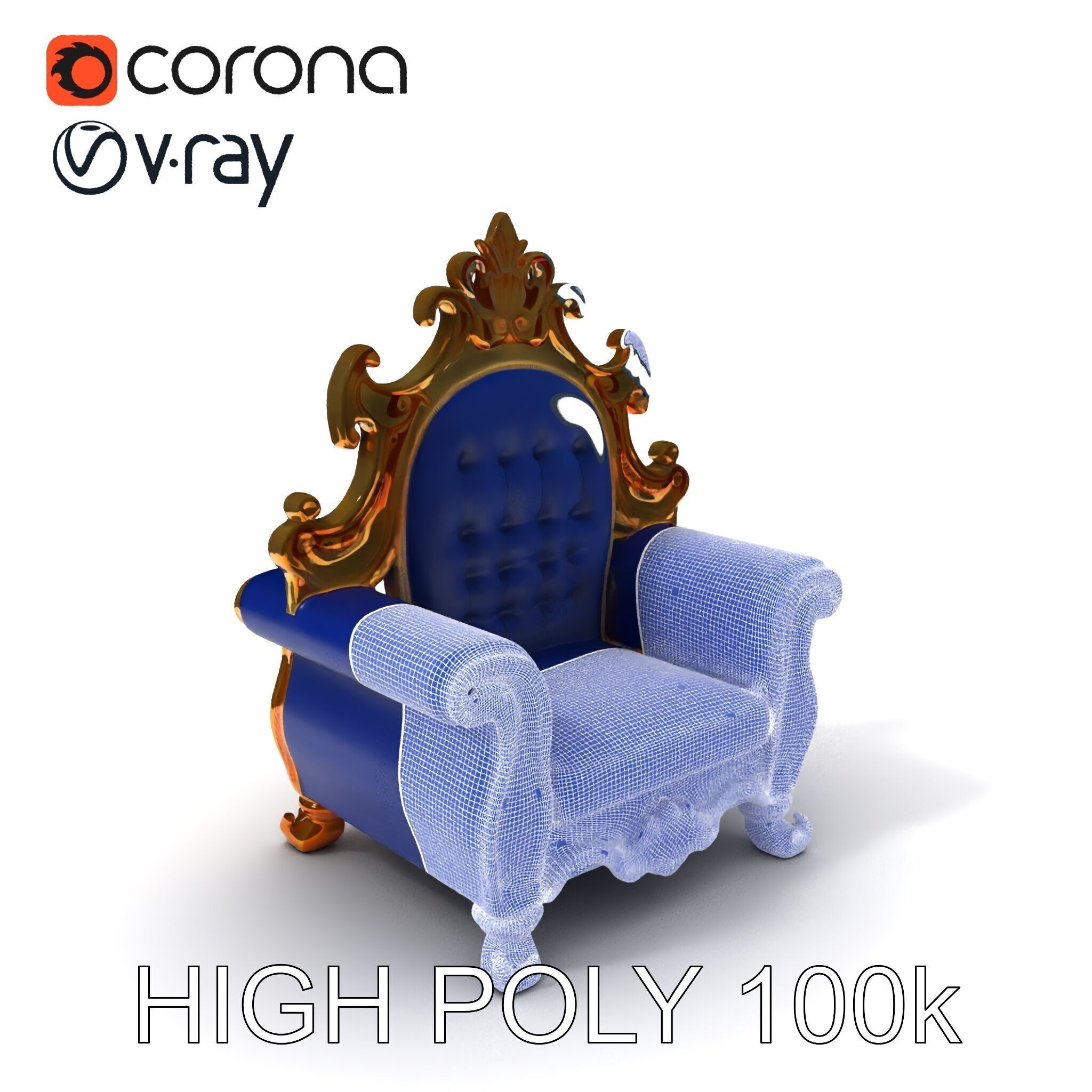 Ornate Royal Throne Chair D Model Pack Low-poly 3D model_3