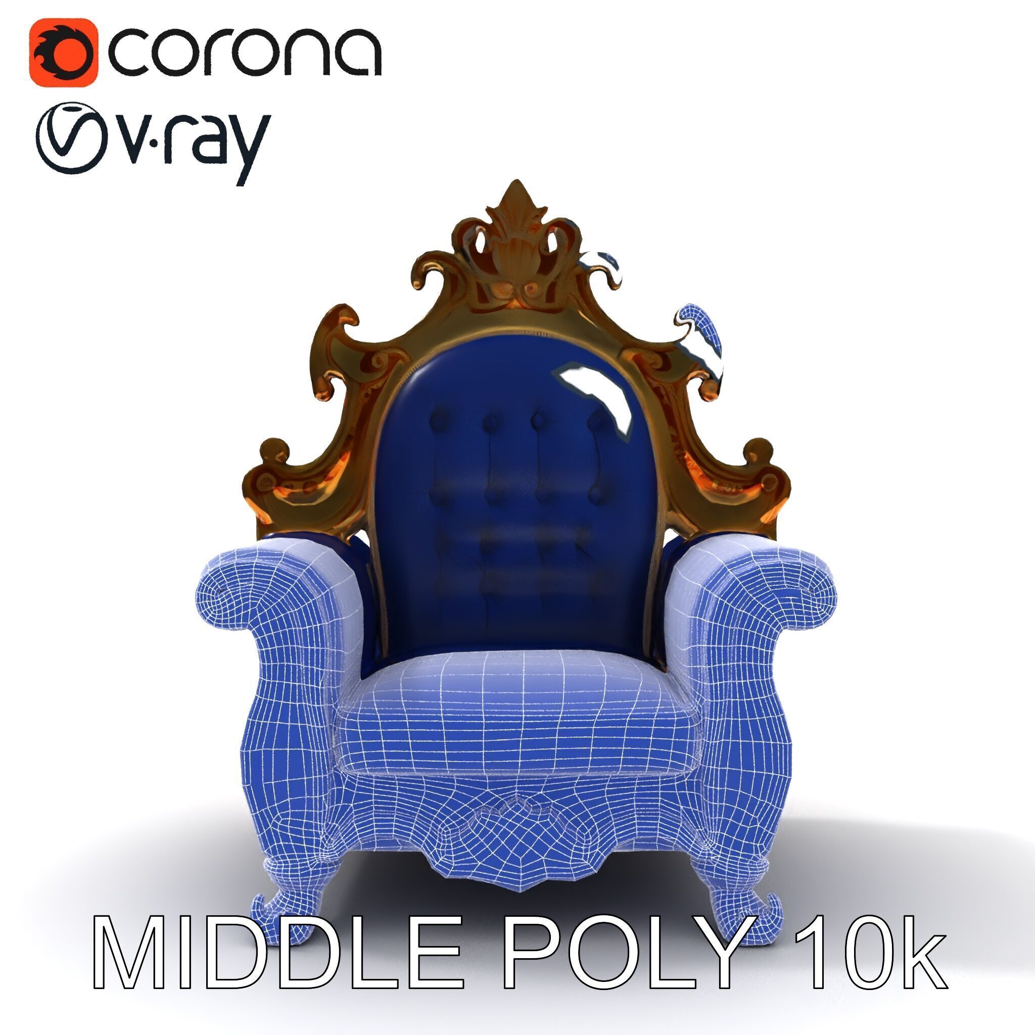 Ornate Royal Throne Chair D Model Pack Low-poly 3D model_23
