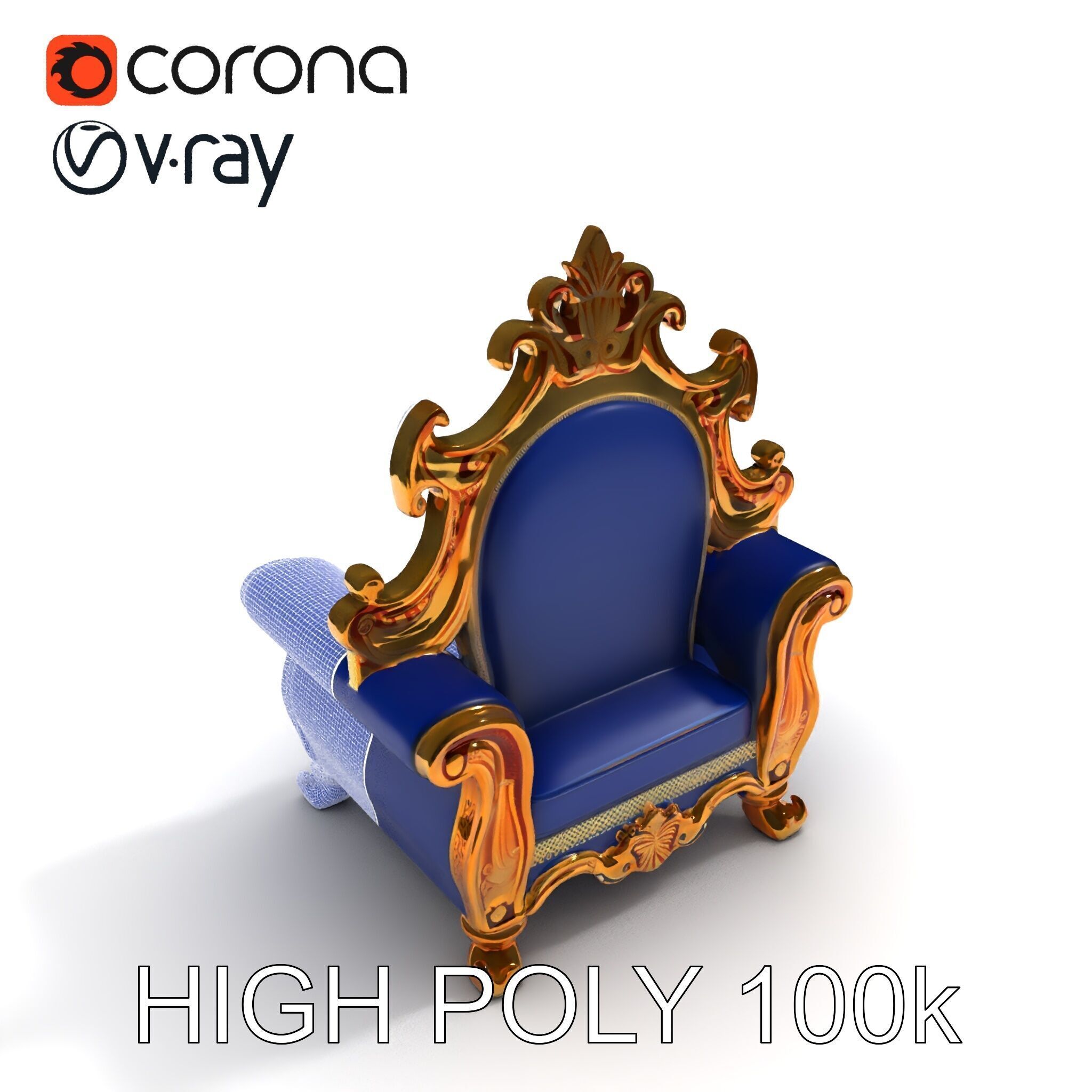 Ornate Royal Throne Chair D Model Pack Low-poly 3D model_14