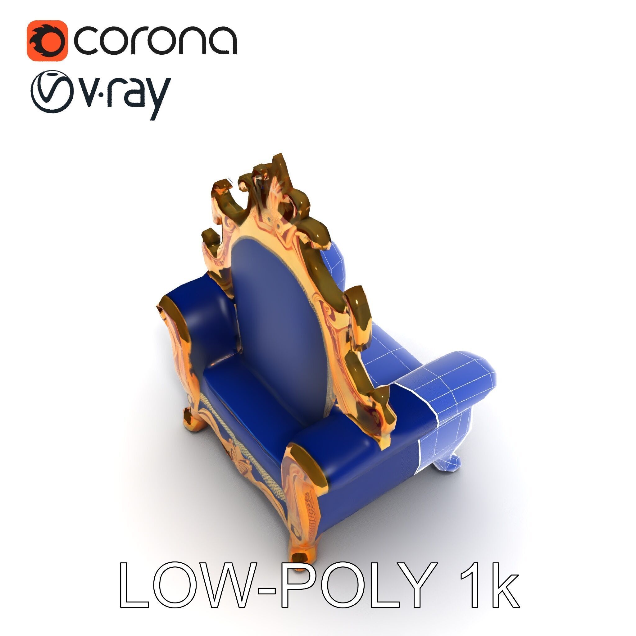 Ornate Royal Throne Chair D Model Pack Low-poly 3D model_34