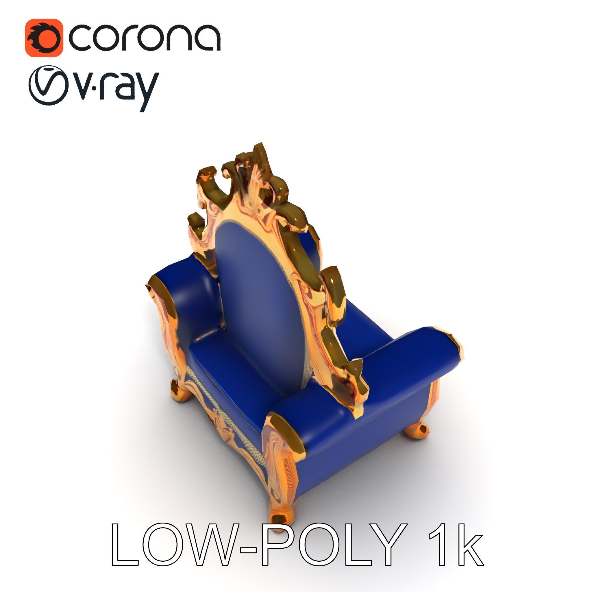 Ornate Royal Throne Chair D Model Pack Low-poly 3D model_30