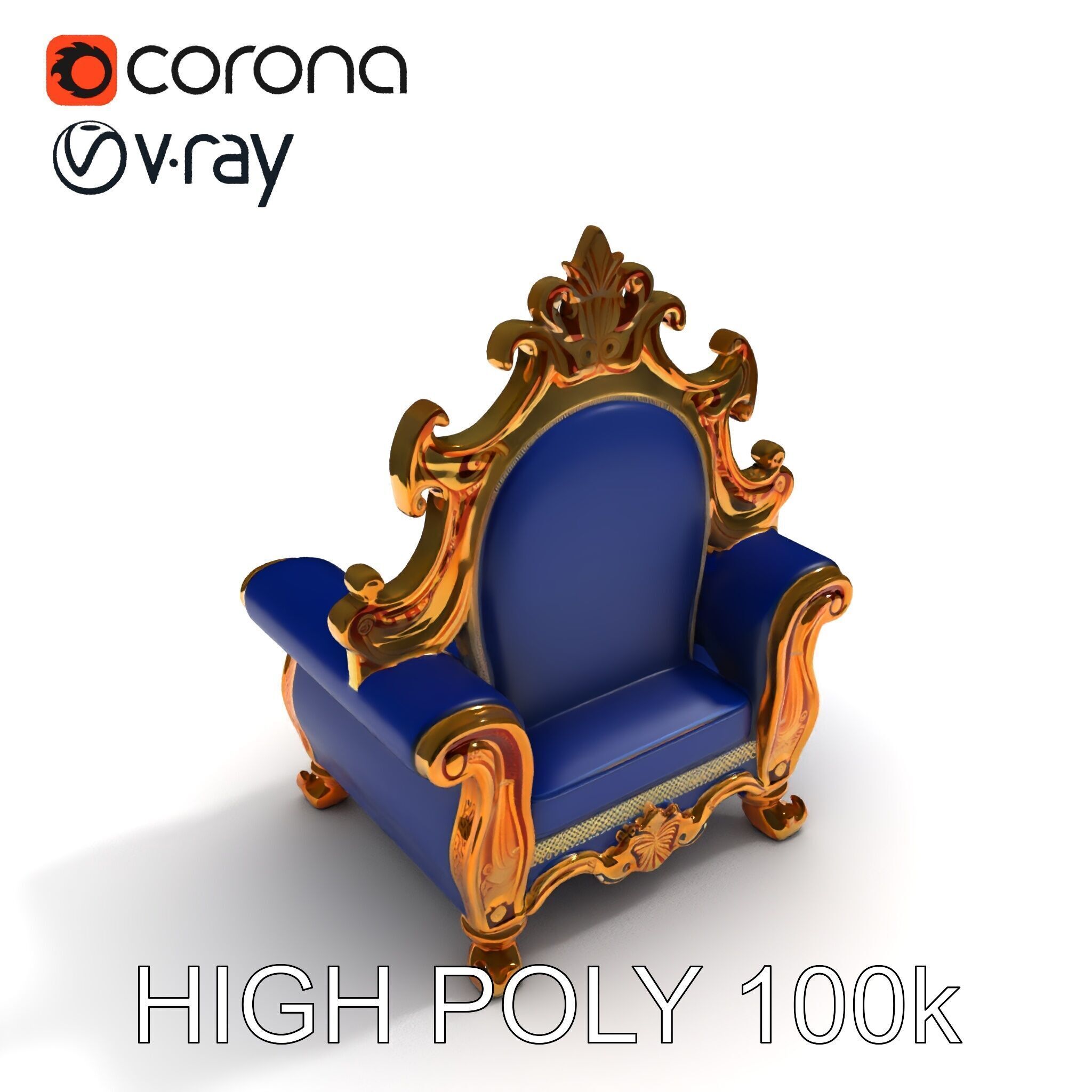 Ornate Royal Throne Chair D Model Pack Low-poly 3D model_28