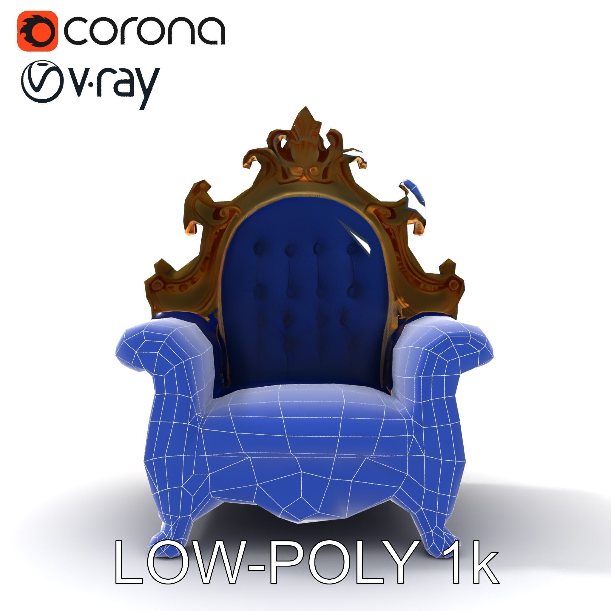 Ornate Royal Throne Chair D Model Pack Low-poly 3D model_24