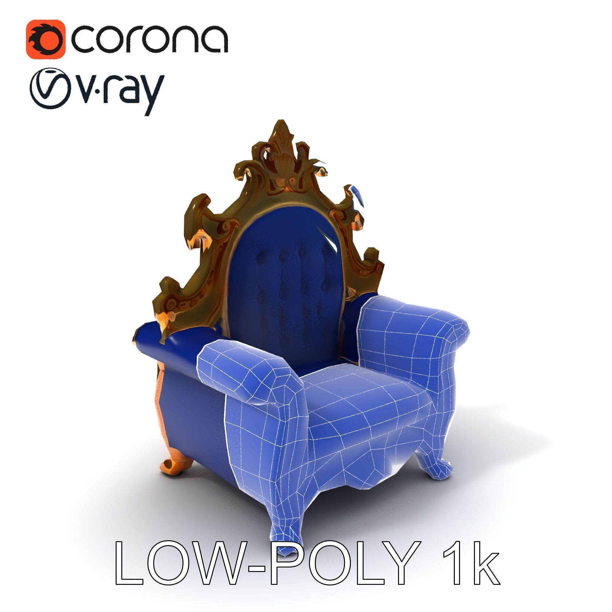 Ornate Royal Throne Chair D Model Pack Low-poly 3D model_32