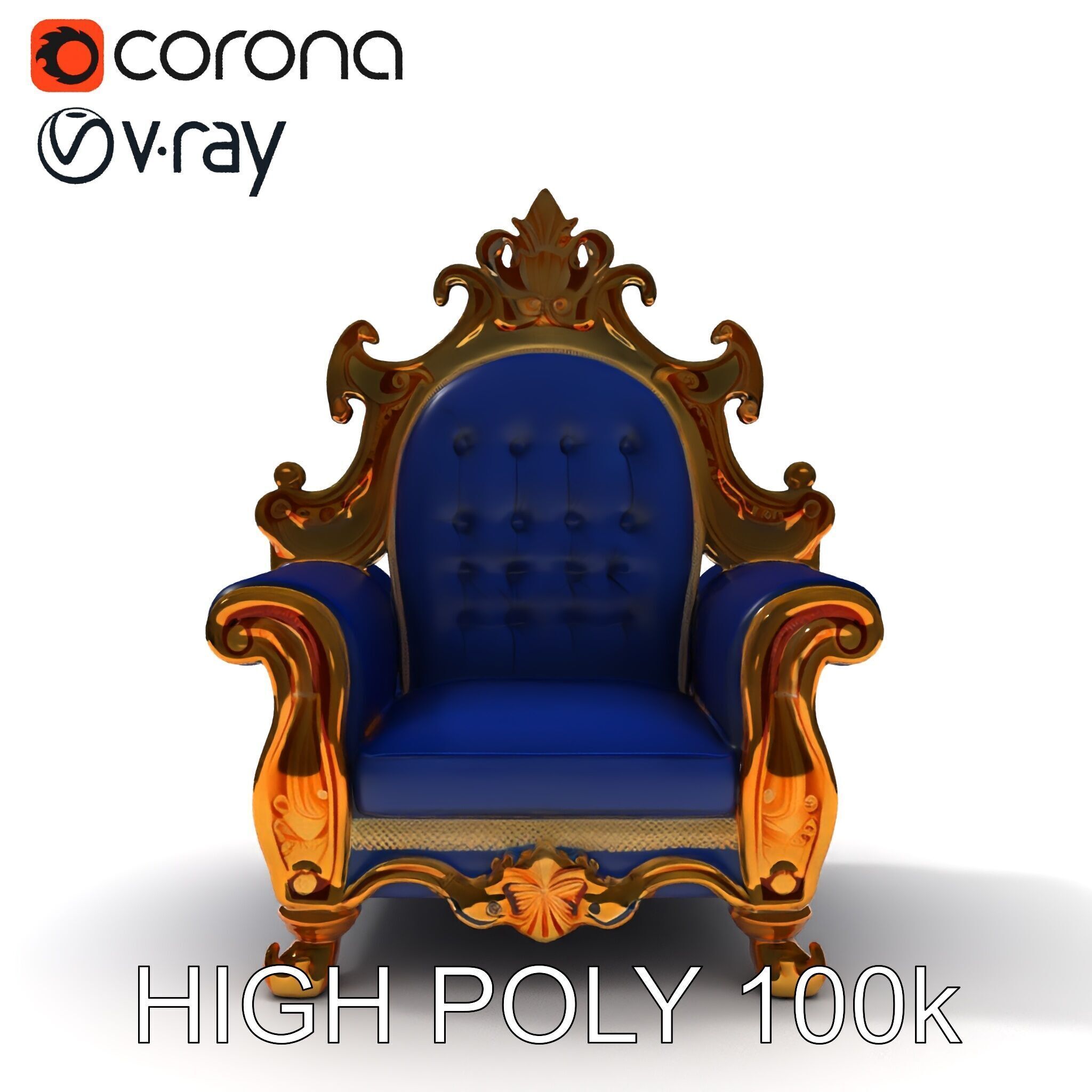 Ornate Royal Throne Chair D Model Pack Low-poly 3D model_8