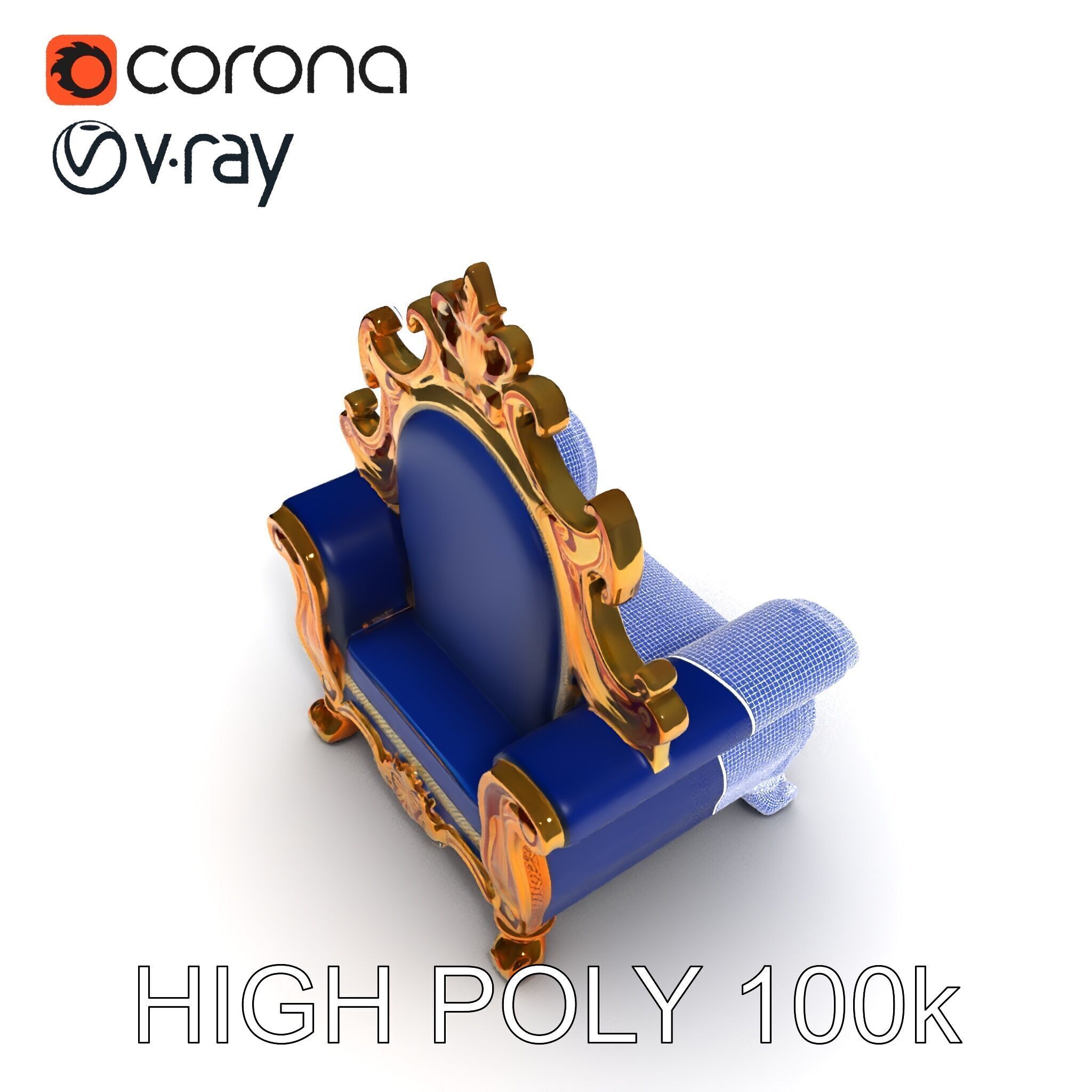 Ornate Royal Throne Chair D Model Pack Low-poly 3D model_25
