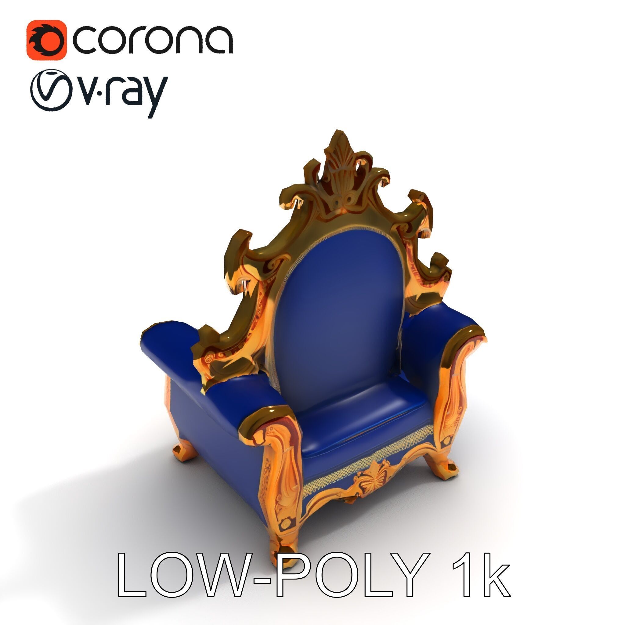 Ornate Royal Throne Chair D Model Pack Low-poly 3D model_7