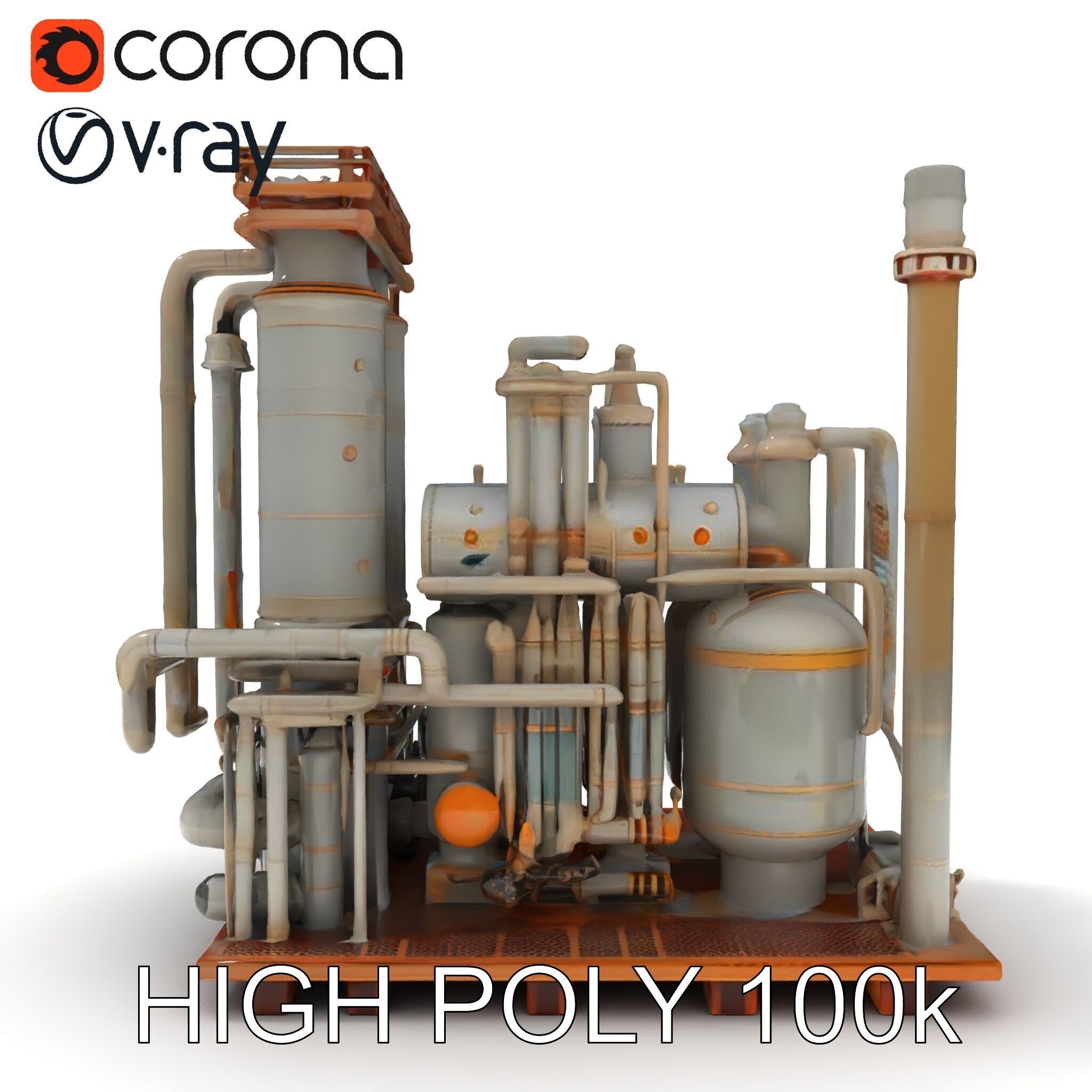 Industrial Factory Piping Structure D Model Pack Low-poly 3D model_15