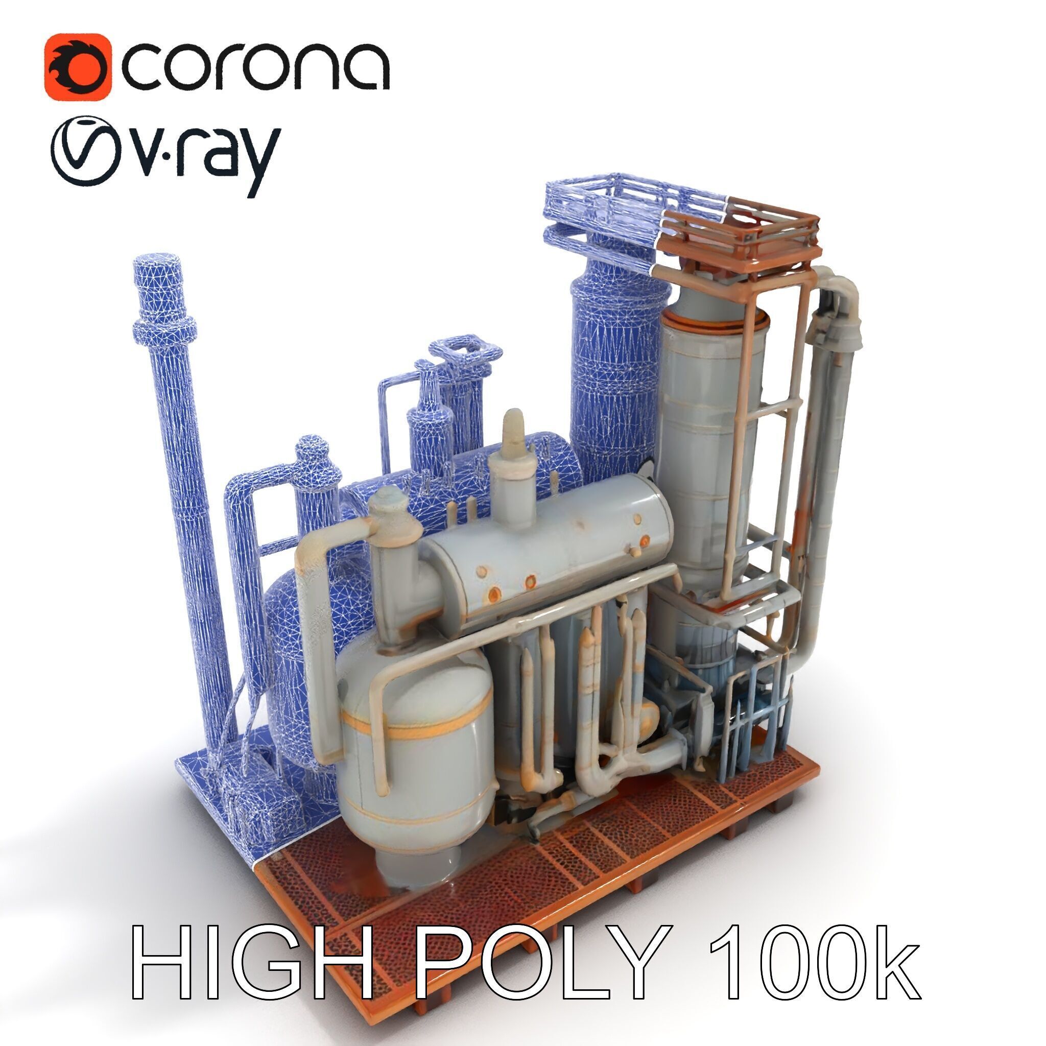 Industrial Factory Piping Structure D Model Pack Low-poly 3D model_7