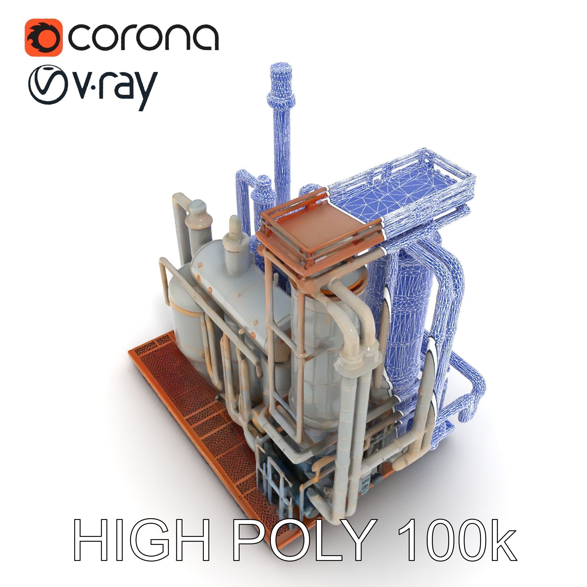 Industrial Factory Piping Structure D Model Pack Low-poly 3D model_31